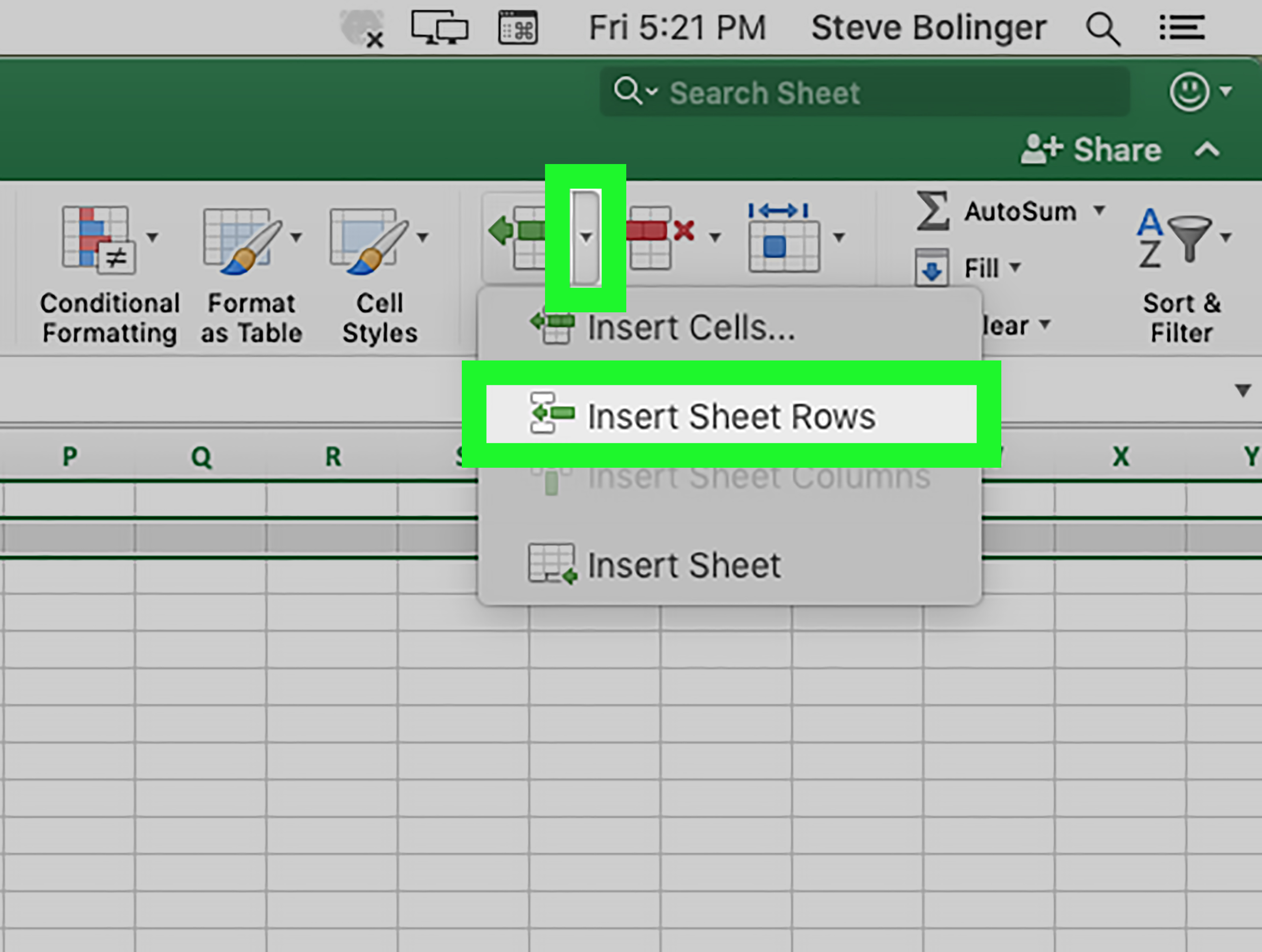 use shortcut to fill color for a cell in excel on mac